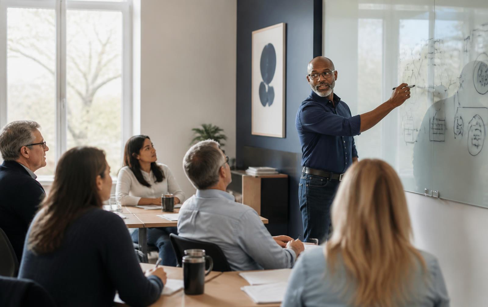 A value course in session with a small group of professionals