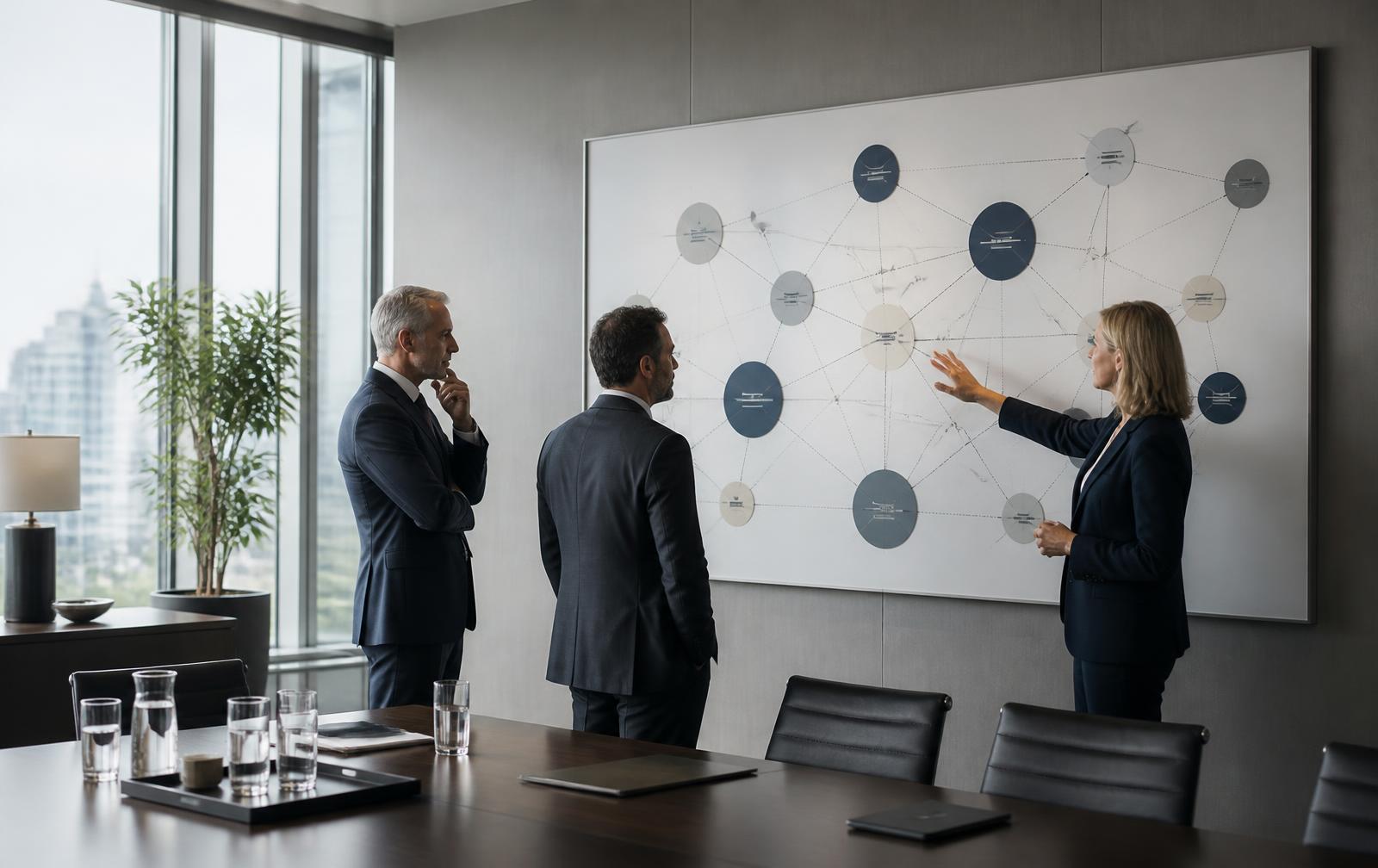 A value practitioner presenting a roadmap of connected value measures to enterprise executives
