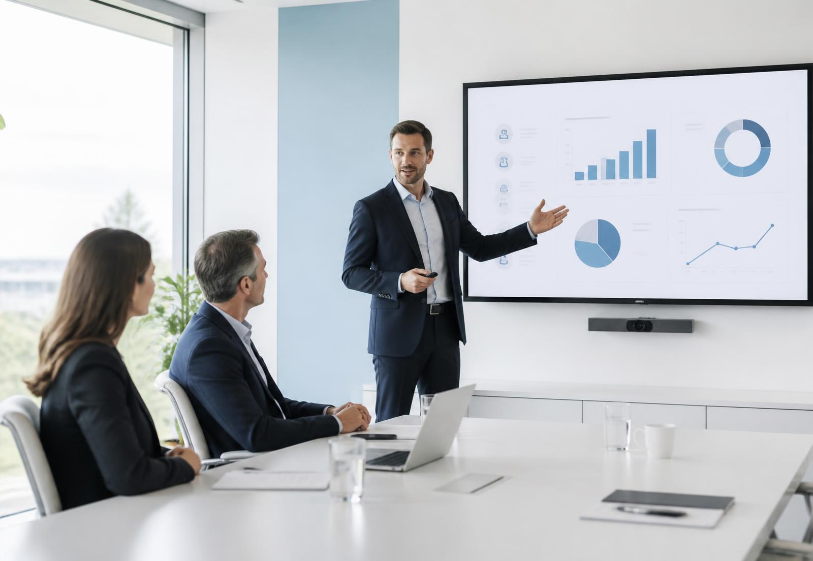 A value consultant presenting a quantified business case to executives